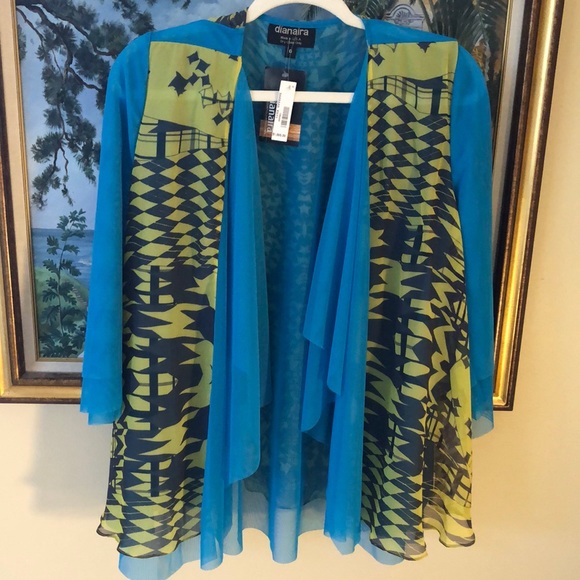 🦋 dianaira Silk open lightweight abstract print open front over blouse/Jacket - Picture 1 of 14
